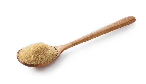 Wooden Spoon Brown Sugar Placed White Background Focus Stacking — Stock Photo, Image