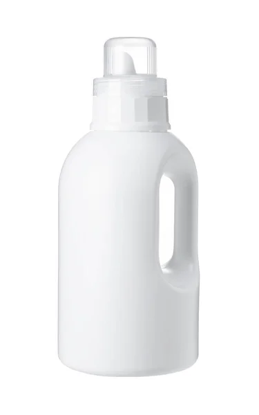 Eine Weiße Plastikflasche Waschmittel Auf Weißem Hintergrund Spott Einfache Flasche — Stockfoto