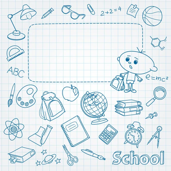 School boys doodle on the page with space for text — Stock Vector