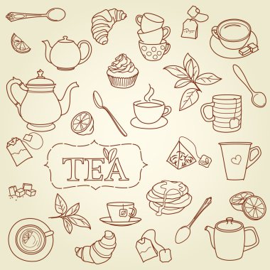 elle çizilmiş çay doodle kavramı vektör