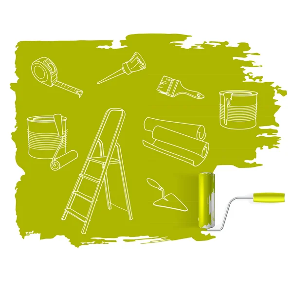 Home Reparatie concept, schetste tekening met verfroller — Stockvector