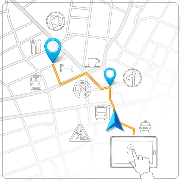 Tablet als Navigationsvektor für Straßenkarten verwenden — Stockvektor