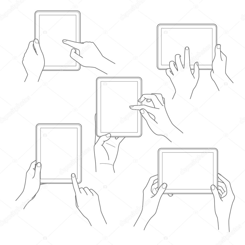 Hand with phone vector set