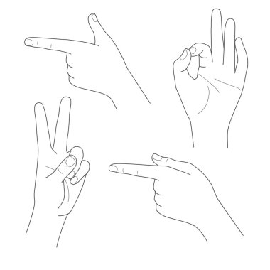 Eller farklı hareketleri ve yorumların vektör çizim