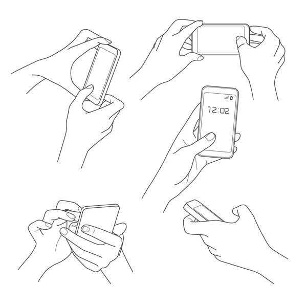 Hand hält Smartphone Skizze Vektor Illustrationen — Stockvektor