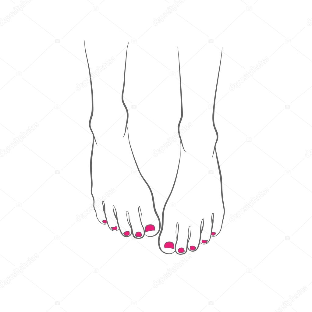 Female feet with red pedicure, chiropody, vector 