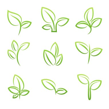 Leaf simbol, Set of green leaves design elements clipart