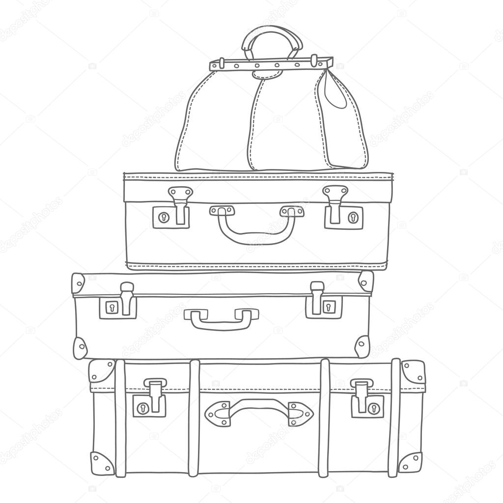 Sketch of the suitcases on white background, isolated
