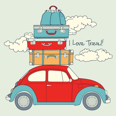 Retro Car Loaded For a Traveling clipart