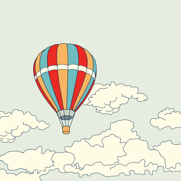 Montgolfière volant dans les nuages illustration vectorielle — Image vectorielle