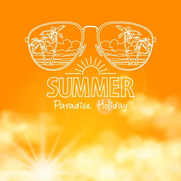 Reflejo de la playa en gafas de sol vector cielo naranja soleado — Vector de stock