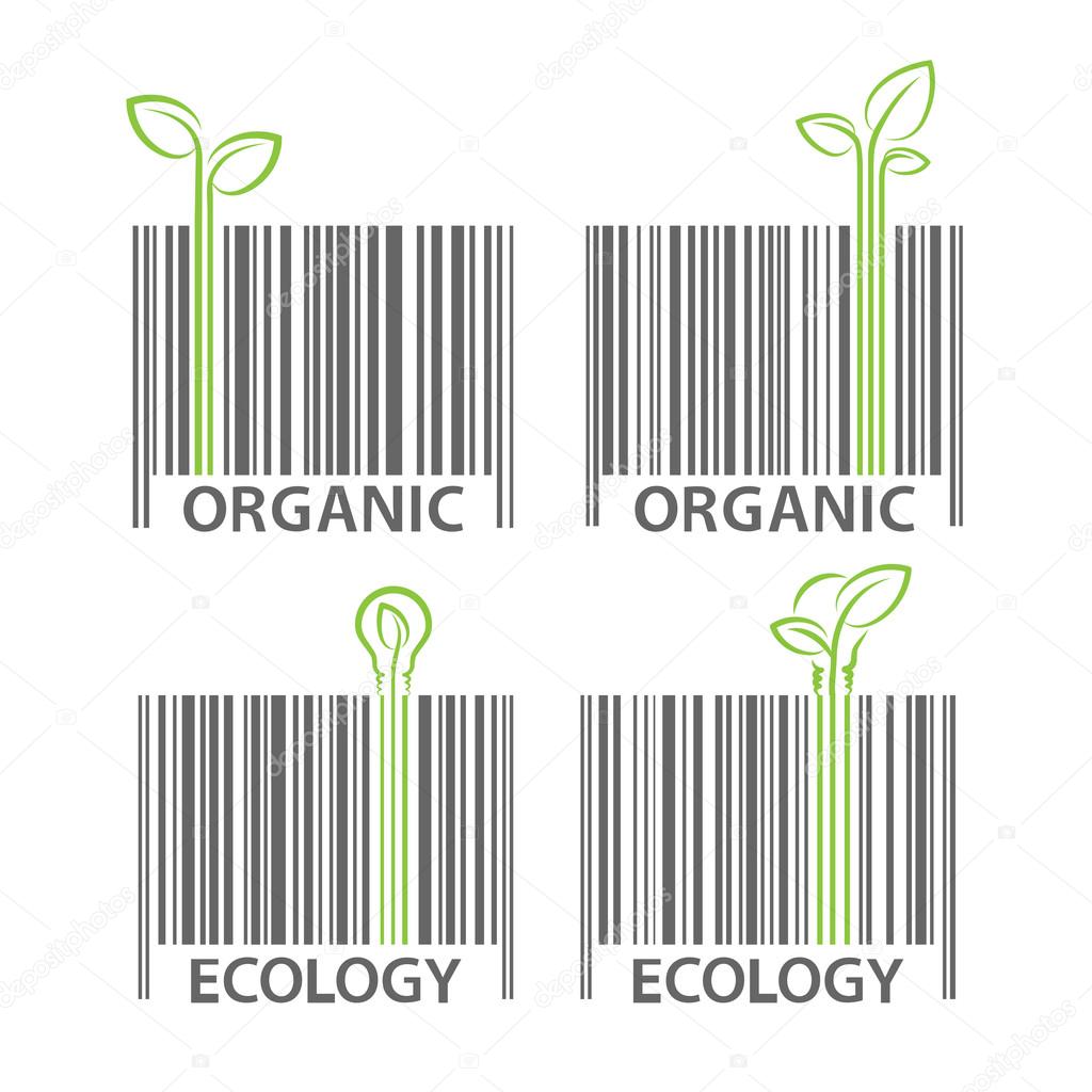Organic ecology barcode signs vector set