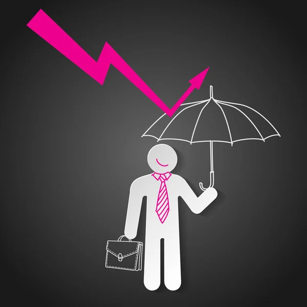 Businessman holding umbrella protect graph down — Stock Vector