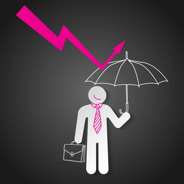 Business man holding umbrella protect graph down Векторная Графика