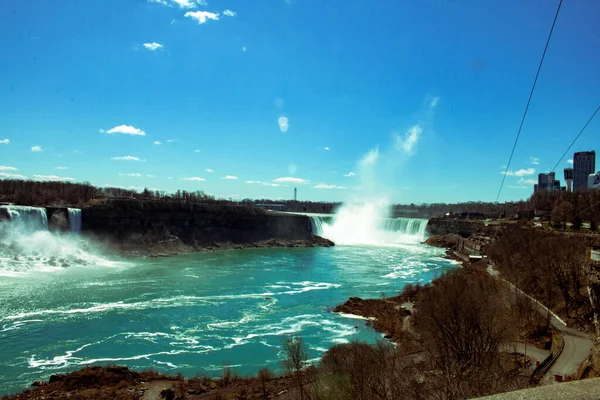 Utsikt Över Niagara Vattenfall Soluppgången Från Kanada — Stockfoto