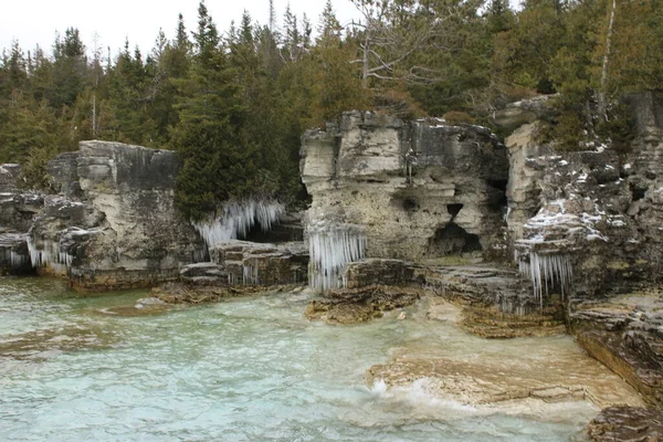 Tobermory Ontario Penisola Bruce Ghiacciata Inverno Foto Alta Qualità — Foto Stock