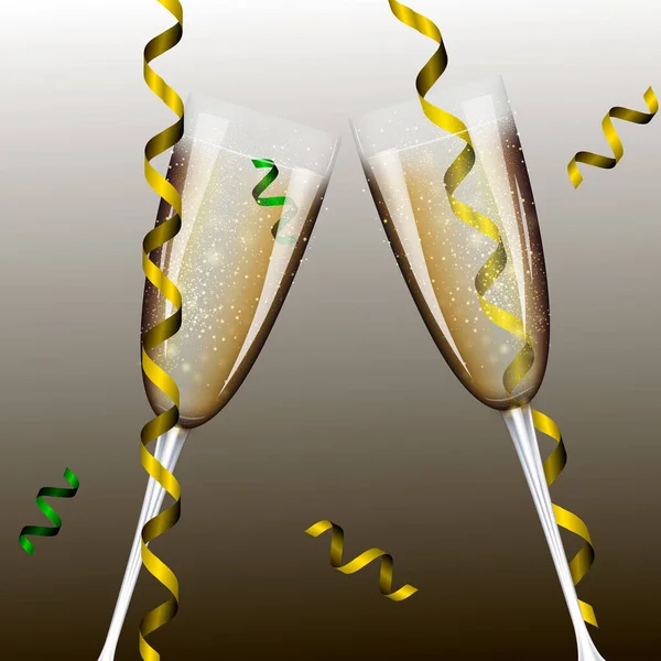 有四个不同的独立香槟酒杯作为圣诞设计模板的矢量新年横幅. — 图库矢量图片