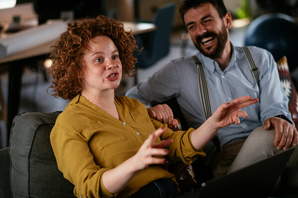 Happy Young Couple Laptop Home Stock Picture
