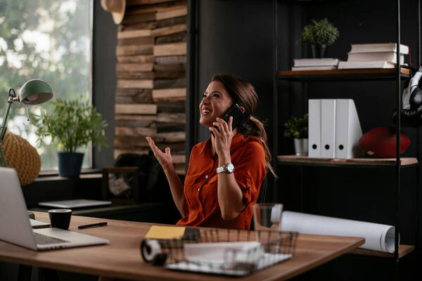 Beautiful Businesswoman Working Projects Young Businesswoman Talking Phone Stock Photo