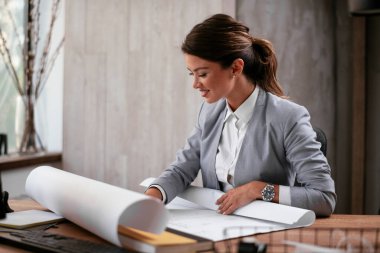 Güzel iş kadını yeni projeler üzerinde çalışıyor.