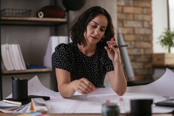 Beautiful Young Businesswoman Working Project Businesswoman Working Office Royalty Free Stock Images