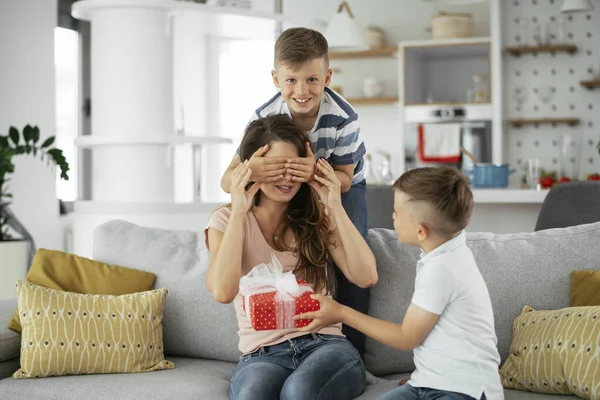 Ragazzi Dando Regalo Alla Loro Madre — Foto Stock