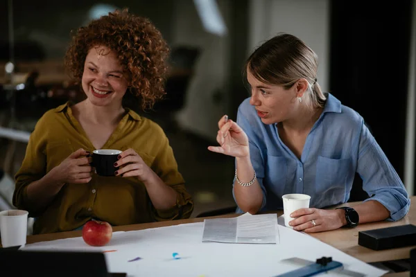 Businesswomen working on a new project. Colleagues discussing work in office.