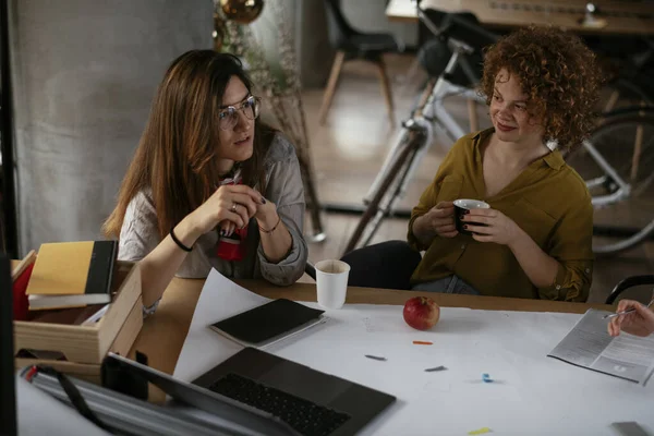 Businesswomen working on a new project. Colleagues discussing work in office.