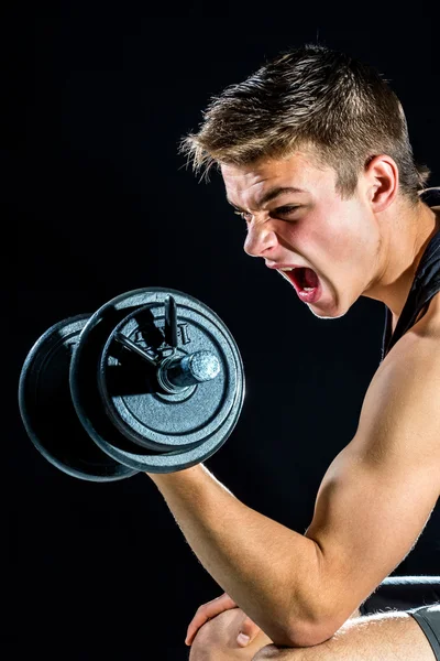 Teen boy shouting at body workout. — Stock Photo, Image