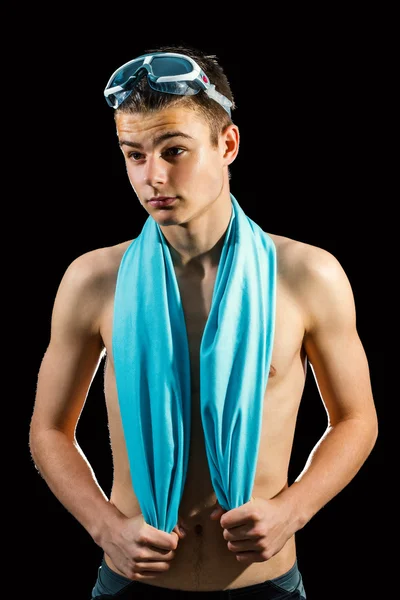 Adolescente nadador contra fundo preto . — Fotografia de Stock