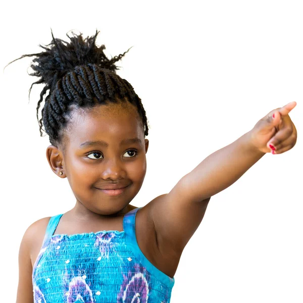 African girl pointing with finger. — Stock Photo, Image