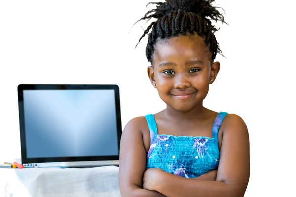 Lindo niño africano con portátil —  Fotos de Stock