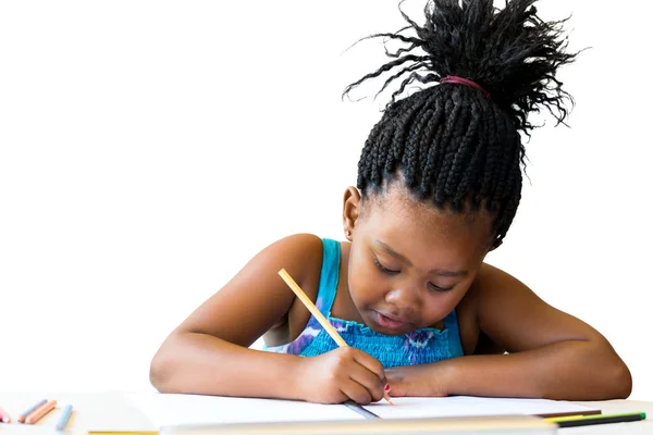 Menina africana desenho com lápis legal — Fotografia de Stock