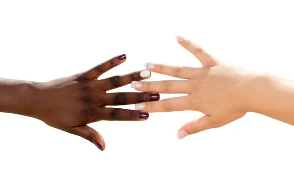 Svarta och vita händer tillsammans — Stockfoto