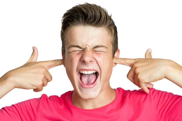 Teen blocking ears with fingers. — Stock Photo, Image