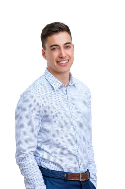 Çekici bir genç adam akıllı gömlek.