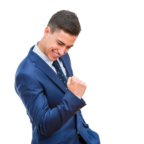 Successful businessman pulling a fist — Stock Photo, Image