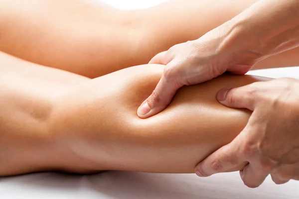 Osteopath applying pressure with thumbs — Stock Photo, Image