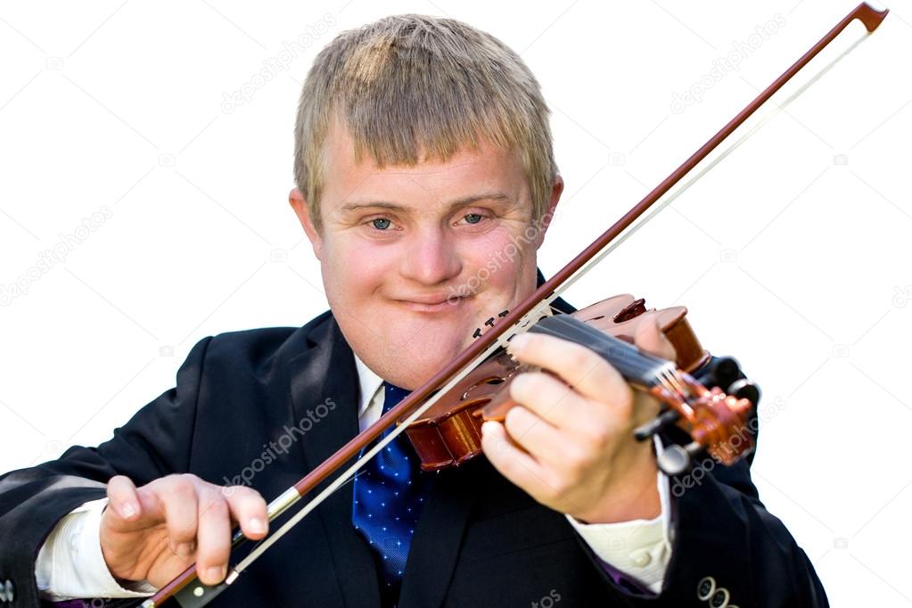 Handicapped violinist isolated.