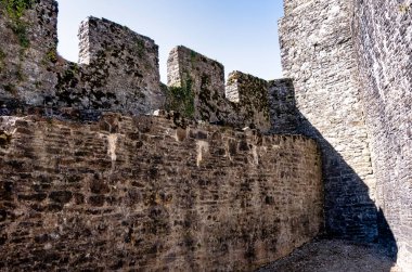 Tywi Nehri 'ne bakan Harap Dinefwr (Dynevor) Şatosu - Llandeilo, Carmarthenshire, Galler, 15 Nisan 2021' de Birleşik Krallık