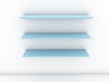 beyaz zemin üzerine mavi raflar Dizayn