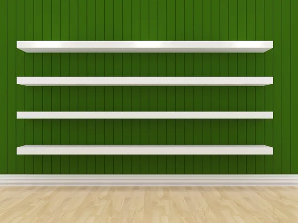 Weiße Regale Design auf grünem Hintergrund — Stockfoto