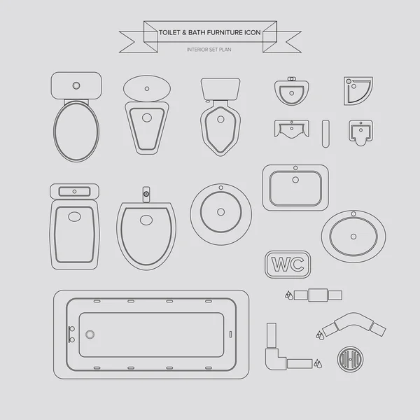 Іконка туалету і ванни Начерки меблів — стоковий вектор