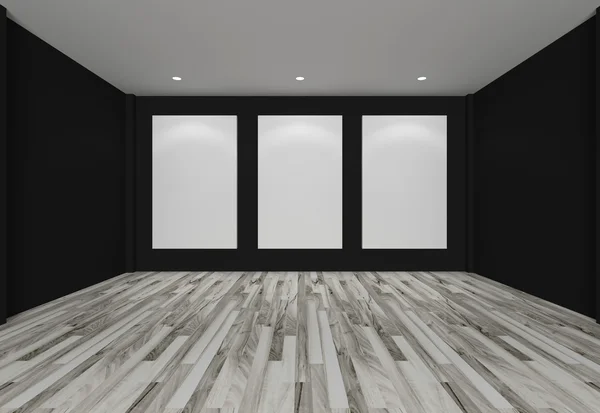 White canvas on black wall in the gallery — Stock Photo, Image