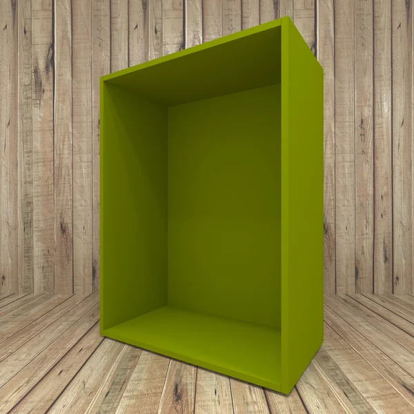 Blank greem box on Wooden background — Stock Photo, Image
