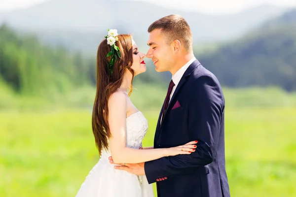 Novio Traje Elegante Novia Hermoso Vestido Vintage Pareja Casada Camina —  Fotos de Stock