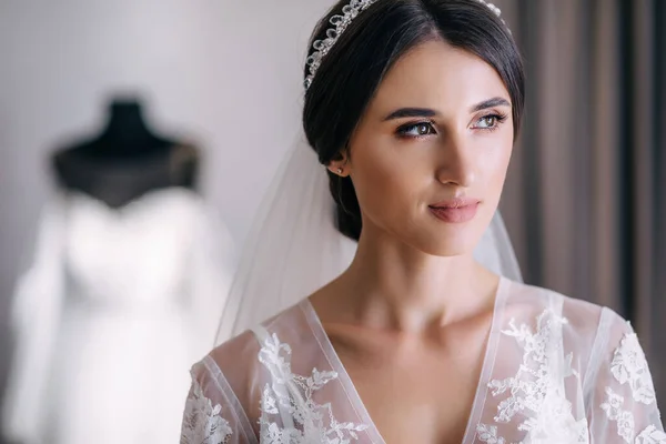 Mädchen Hochzeitsmorgen Schöne Braut Mit Zartem Make Und Frisur — Stockfoto