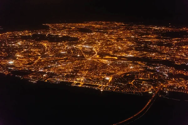 Vista Desde Ventana Avión Durante Aterrizaje Lisboa — Foto de Stock