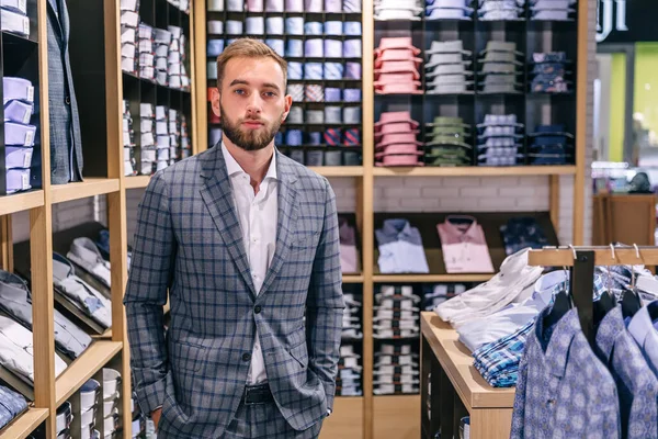 Handsome Successful Gentleman Posing Stylish Suit — Stock Photo, Image