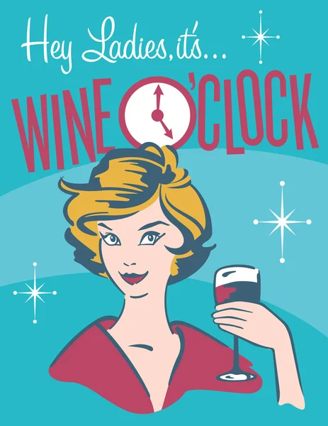 Wine Oclock retro wine design — Stock Vector